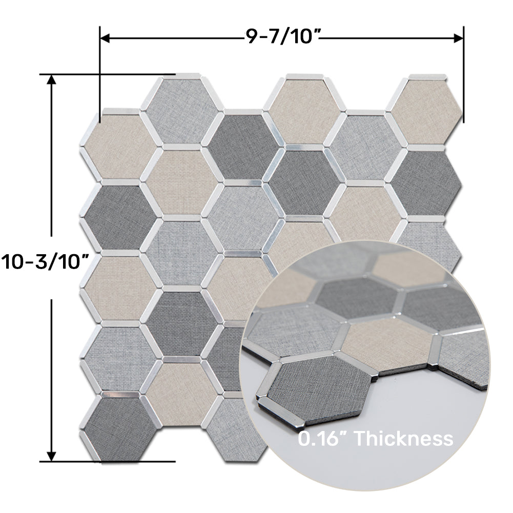 5-Sheet Peel and Stick Backsplash Tile PVC Imitation Cloth Pattern Self-Adhesive Mosaic Tile (Cream, Light Grey and Dark Grey)